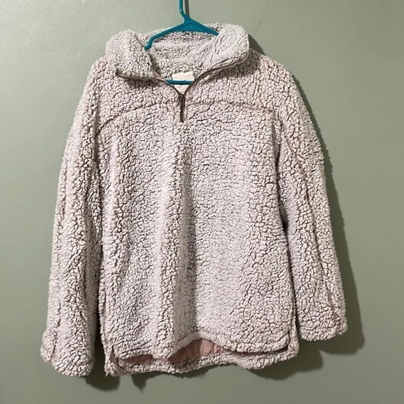 Thread & Supply Quarter Zip Sherpa Pullover Jacket Top Blush Petal Pink size M - Picture 2 of 6